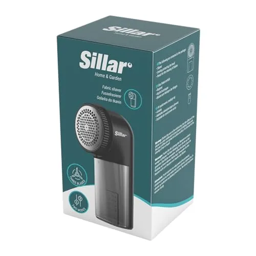 Sillar Fusselentferner für Kleidungsstücke, Fusselrasierer Elektrisch mit 3-Blatt-Klinge 5,7 cm x 2,7 cm x 2,5 cm, Batteriebetrieben | Entfernt Flusen, Fusseln aus Kleidung, Textilien – Schwarz