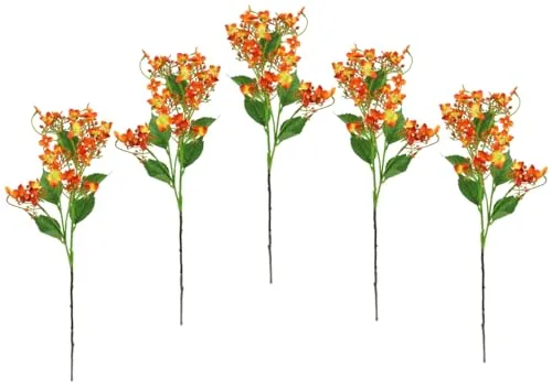 Flair Flower Künstlicher Blütenzweig Zweig Deko Floristik Blüten Kunstpflanze Frühlingsdeko Osterdeko Dekozweig AST Einzelblume Kunstzweig Knospen Hochzeit, Orange, 60x13x10 cm