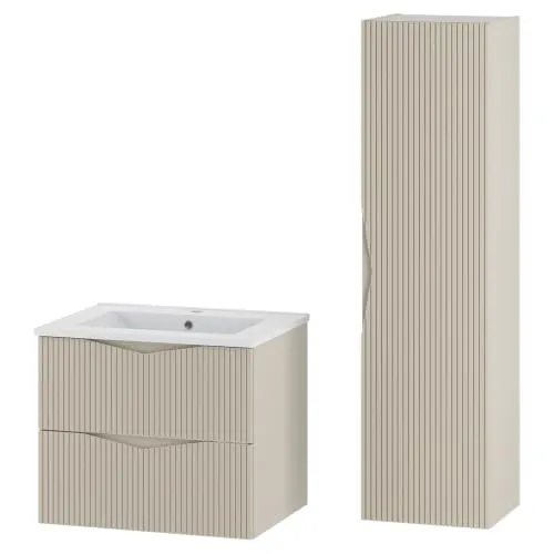 Lomadox Badmöbel-Set 2-teilig mit 60 cm Waschtisch in Sandfarbe
