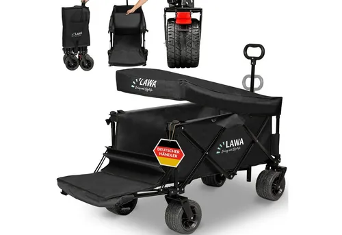 LAWA Living und Lifestyle Faltbarer Bollerwagen mit Dach - Bollerwagen für 100 kg Traglast, leicht mit nur 12,4 kg, wasserabweisend und kompakt. Ideal für Ausflüge und Transport, ausgestattet mit Bremse und schwenkbaren Rädern.