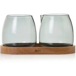 Ad Hoc Milch- und Zuckerglas 3-tlg. YUNA - Elegant und funktional - Zuckerdosen Set aus hochwertigem Glas mit edlem grauen Design und praktischem Untersetzer für stilvolle Tischarrangements.