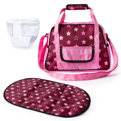 Bayer Design 69023AA Wickeltasche für Puppen - Wickeltasche mit Einhornmotiv und mehrfarbiger Stoffkombination, inklusive Wickelunterlage und Stoffwindel. Ideal für Puppeneltern und vielseitig einsetzbar!