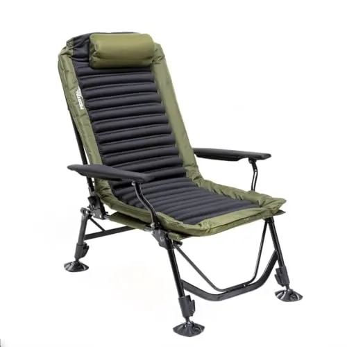 Mostal 3D Angelstuhl Recliner Chair - Stuhl für Angler, stufenlos verstellbare Sitzhöhe und Rückenlehne bis zur Liegeposition, belastbar bis 130kg, komfortabel und leicht mit nur 8,5kg.