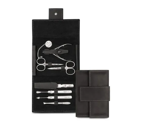 Nippes Solingen Maniküre Set Tabard mit Rindleder-Etui - Nageletuis, 7-teiliges Set mit hochwertigen Edelstahlinstrumenten, perfekt für Reisen und unterwegs – immer bereit für eine schnelle Maniküre!
