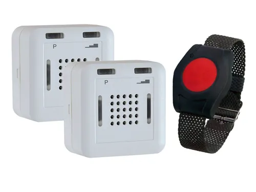 ELDAT Senioren Sicherheitspaket 3: Hausnotruf mit wasserdichtem Notrufarmband - Zubehör für Sicherheitstechnik - Zuverlässiger Hausnotruf mit wasserdichtem Armband und zwei Empfängern, ideal für die häusliche Pflege und sorgt für Sicherheit und Entlastung.