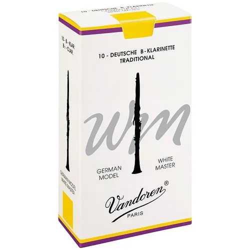 Vandoren White Master WM Traditional Bb-Klarinette Blätter (2,5) - 10er Pack - Instrumentenzubehör für Bb-Klarinette, Stärke 2,5, ideal für deutsche Bahn Mundstücke, hochwertige Qualität für optimalen Klang, 10 Stück im Pack.