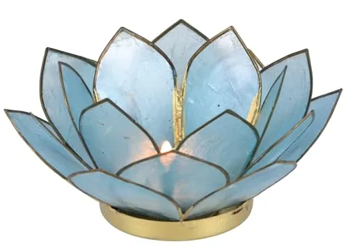 Lotus Teelicht / Windlicht Muschel 14*6 cm in blau von Guru-Shop