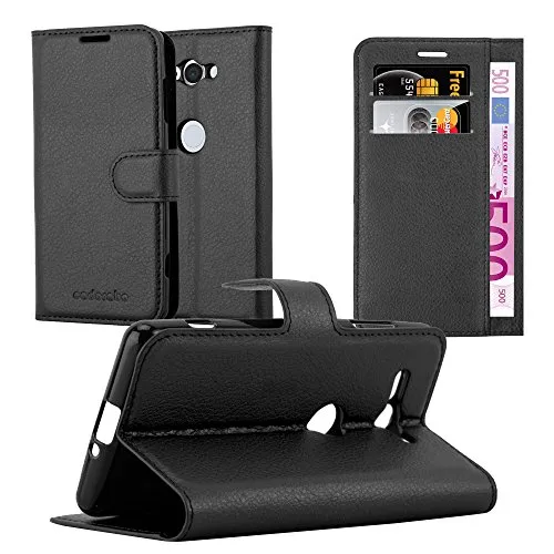 Cadorabo Hülle kompatibel mit Sony Xperia XZ2 COMPACT Handyhülle aus Kunst Leder Flip Klappbare Magnetische [Standfunktion] [Kartenfächern] Cover Hülle für Sony Xperia XZ2 COMPACT Tasche in Schwarz