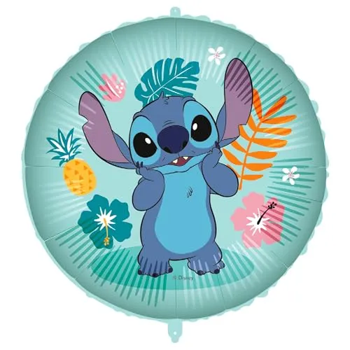 Procos Aufblasbarer Folienballon Stitch Hawaii Ø ca 46 cm, Helium, Luft, Luftballon, Geburtstag, Geschenk