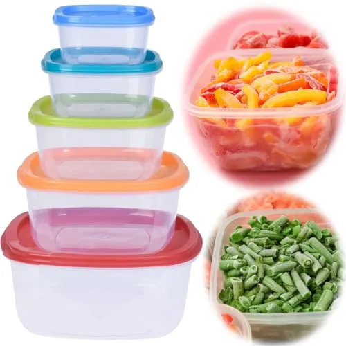 LS-LebenStil 5-fach Frischhaltedosen Keep & Fresh Set 225-1900ml Quadratisch Vorratsdosen Stapelbar mit Deckel Meal Prep Boxen Küche Gefrierdosen Brotdose Mikrowelle Snack-Boxen Jausenbox