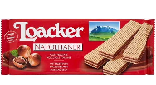 Loacker Wafer Napolitaner Kekse mit Haselnusscreme 175g - Schokoladenbonbons & Pralinen, knusprige Waffeln gefüllt mit cremiger Haselnusscreme aus Italien – der perfekte Snack für jeden Anlass!