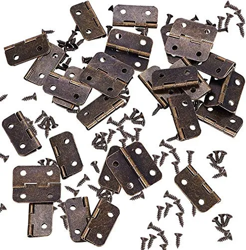 Namvo kleine Mini Scharniere, 100 Packungen Schrank Schublade Tür Hintern H?nger Mitstecker mit 400 Stück 8 Mm Mini Messing Scharnier Ersatz Schrauben, Metall Scharnier für Holz Schmuck-Box (Bronze)