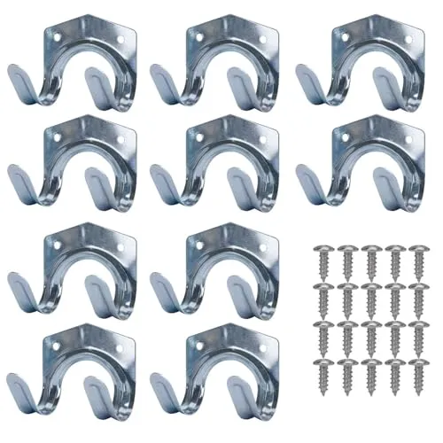 Jesustree 10 Stk Wandhaken Garage Haken, Gerätehalter Wandhalterung Halter mit Schrauben, Doppelhaken-Wandhalter Geeignet Organisation für Garage, Garten, Fahrradschuppen
