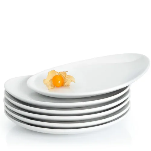 Moritz & Moritz 6tlg Swing Dessert Teller Set - Tafelservice für 6 Personen, elegantes Keramik Geschirrset in trendigem Weiß, vielseitig einsetzbar für Desserts, Kuchen und Frühstück.