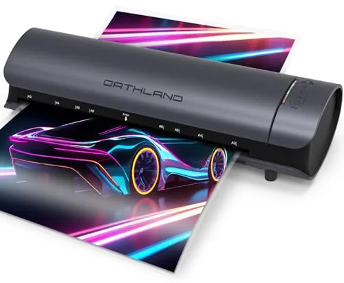 Orthland Laminiergerät A3, Laminiergerät mit Folien 30 Stück für A3 A4 A5 A6, 9 in 1 Laminiergerät mit Papierschneider und Eckabrunder, Heiß und Kalt Laminator für Büro Schule Zuhause, Dokumente Foto