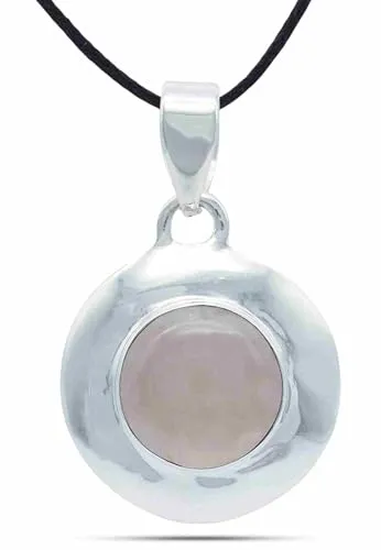 mantraroma Kettenanhänger 925 Silber Rosenquarz rosa Stein Edelstein Kettenanhänger Damen Sterling Silber Halskette Anhänger Geschenk (MAH-115-07)