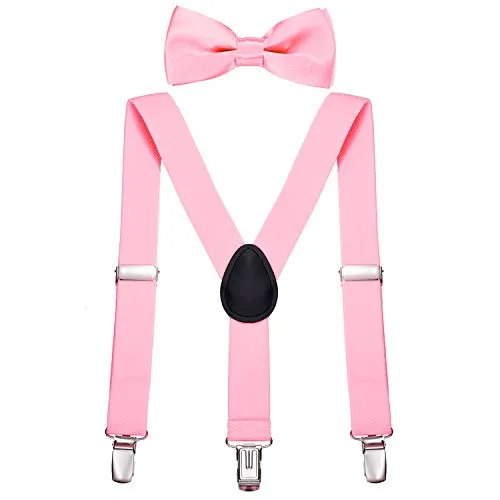 DonDon Jungen Hosenträger Fliegen Set rosa elastisch und längenverstellbar für Kinder von 1-8 Jahre