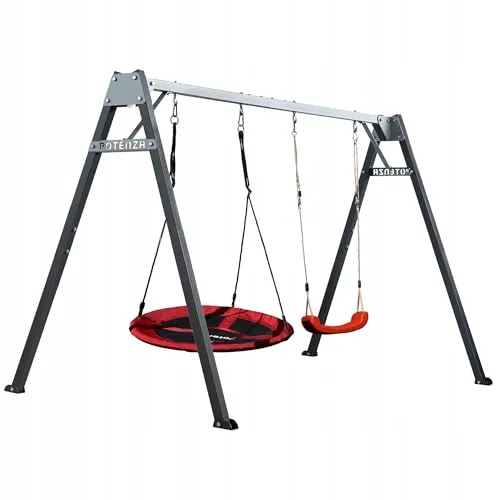 Potenza Kinderschaukel mit Nestschaukel und Schaukel-Sitz Verzinktes Schaukelgestell Doppelschaukel für Kinder und Hängematte Gartenschaukel Schaukelgerüst Schaukelset Metallgestell 250x207 cm