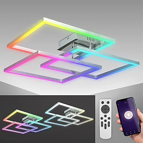 B.K.Licht Smarte WiFi RGB Deckenleuchte 69x69cm - Moderne 3-flammige Deckenlampe mit dimmbarer RGB-Farbwechsler-Funktion und Sprachsteuerung, ideal für ein smartes Zuhause.