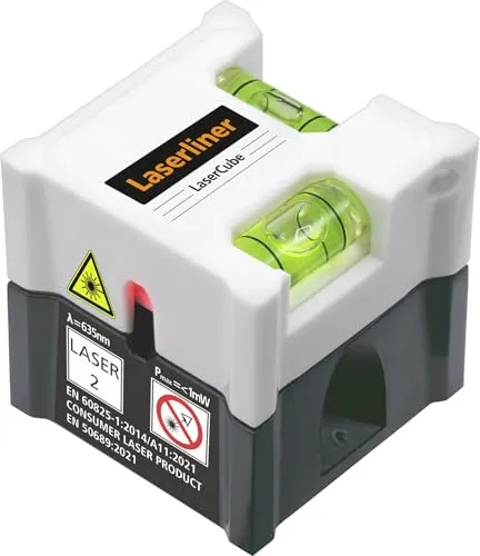 Laserliner Mini Linienlaser, LaserCube, Laser Wasserwaage | Horizontales und vertikales Ausrichten, 5 m Sichtbarkeit, Für Wand und Boden, inkl. Befestigungspins