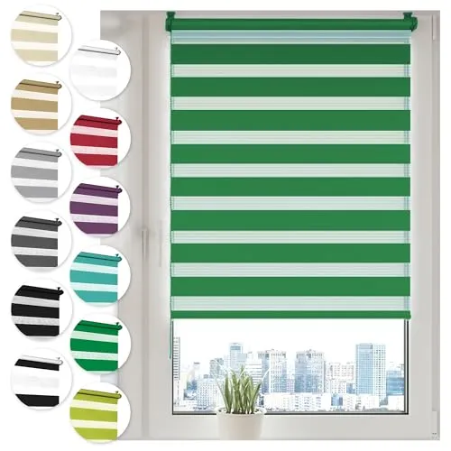 Doppelrollo Klemmfix ohne Bohren 45cm x 150cm Grün Duo Rollo Klemmrollo Sonnenschutzrollo Fensterrollo für Fenster & Türen Zebrarollo Seitenzugrollo
