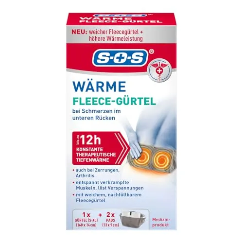 SOS Wärme Fleece-Gürtel (1x Gürtel + 2 Wärmepads) für Lenden- & Hüftbereich