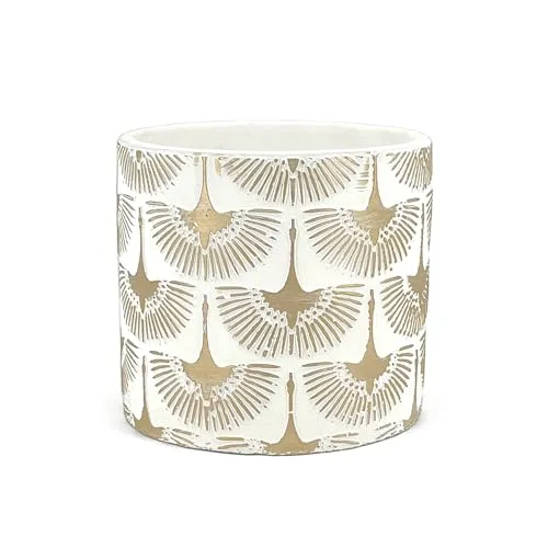 Edle Orchideentopf aus Terracotta mit goldenen Phöniziern | Weiß und Gold | Durchmesser 14 cm, Höhe 13 cm | Dekorativer Topf für Sukkulenten, Blumen und Miniatur Bonsai | Moderner Innentopf