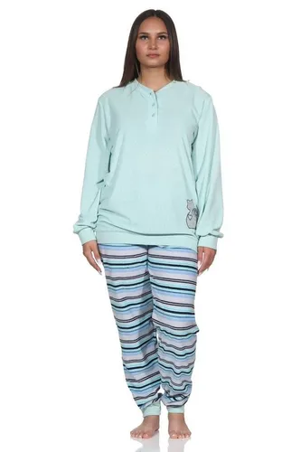 Normann Pyjama Damen Frottee Pyjama Hose gestreift süsses Faultier Tiermotiv