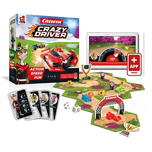 Rudy Games Crazy Driver - Interaktives Rennspiel für 2-4 Spieler, actionreiches Familienvergnügen mit App-Anleitung und waghalsigen Überholmanövern