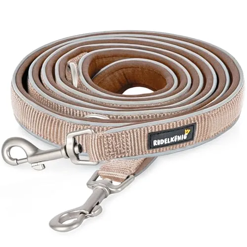 Rudelkönig Führleine Paola - Verstellbare Hundeleine für große & mittelgroße Hunde - Klassische Hundeleinen mit 3-facher Verstellbarkeit, reflektierenden Streifen für mehr Sicherheit und robuster Verarbeitung für höchsten Komfort.