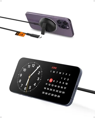 Spigen ArcField MagFit MagSafe Certified 15W Fast Kabelloses Ladegerät Ständer Pad für iPhone 15 14 Plus Pro Max iPhone 13 iPhone 12 USB C Ladegerät mit Kabel [Power Adapter Nicht Enthalten] Schwarz