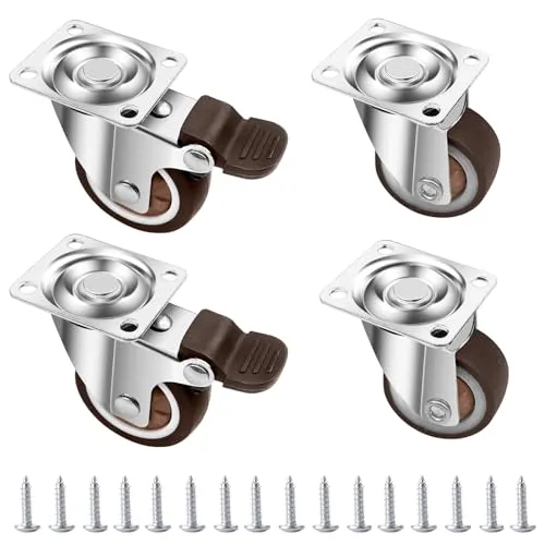 Lectorias 4er Set Möbelrollen 50 mm, Schwerlastrollen mit Bremse, Rollen für Möbel, Transportrollen mit 16 Schrauben, 360° Drehbar Lenkrollen, Bockrollen für Tisch, Gummirollen für Viele Bodenarten