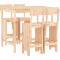 vidaXL 5-tlg. Gartenbar-Set Massivholz Kiefer - Gartenmöbel-Set aus massivem Kiefernholz, ideal für gesellige Stunden im Freien. Robuste Tischplatte und bequeme Barhocker sorgen für Komfort und Stil in deinem Garten oder auf der Terrasse.