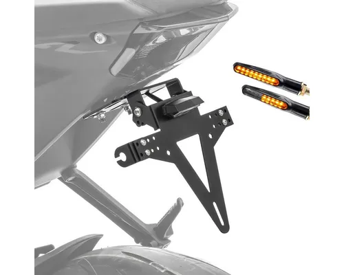 Zaddox Set Kennzeichenhalter + 2x LED Blinker für Kawasaki Ninja 650/400/300 - Praktisches Set mit Kennzeichenhalter und zwei kompakten LED Blinkern. Ideal für Motorradfahrer, die Wert auf Stil und Funktionalität legen.