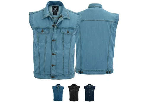BULLDT Motorradweste BLD698 Jeansweste für Biker in Himmelblau 58/3XL - Robuste Denimweste für Biker, aus 100% Baumwolle gefertigt. Ideal für Fahrten und den Alltag, bietet sie Komfort und Stil in einem.
