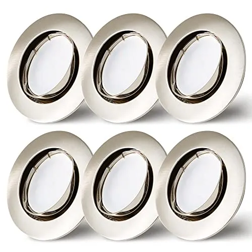 NCC-Licht 6er Set Einbaustrahler Eisen gebürstet Ø68mm Lochbohrung mit LED Modul 5 Watt 400 Lumen Warmweiß 2700K ultra flach 30mm schwenkbar
