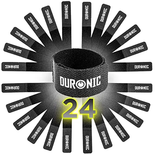 Duronic Kabelbinder mit Klettverschluss, wiederverwendbar, 24 Stück, klobig, perfekt für Stromkabel, HDMI, Ethernet, USB, Lightning, iPhone, Typ C, Bleidraht