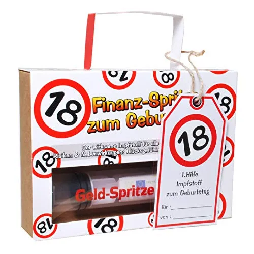 Udo Schmidt Finanzspritze Deko Spritze zum Befüllen mit Geld zum 18. Geburtstag