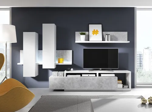 Wohnwand Anbauwand Mediawand 3-teilig Wohnzimmer weiß beton colorado 67306892