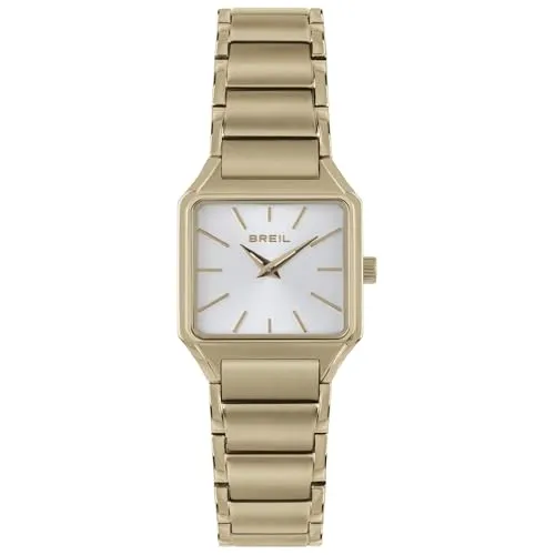 Breil Damen Uhr The B mit Silber Ziffernblatt und goldfarbenem Stahlarmband - Elegante Armbanduhr für Damen mit rechteckigem Ziffernblatt (27mm) und hochwertigem IP-behandeltem Stahlarmband, ideal für jeden Anlass.
