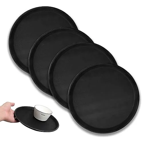 Stück Kellner Tablett Rund rutschfest 28 cm, Serviertablett Schwarz 4