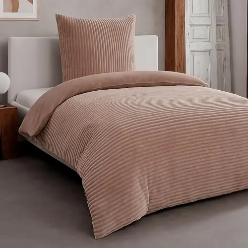 heimtexland Cashmere Touch Wende Bettwäsche 155x220 - Kuschelige 2-teilige Bettwäsche in Cord-Optik aus hochwertiger Microfaser, ideal für kalte Winternächte. Mit praktischem Reißverschluss für einfaches Beziehen.