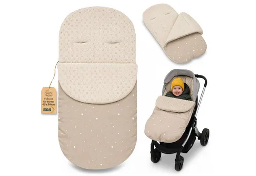 Totsy Baby Babyschlafsack Fußsack für Winter 90x45 cm – Beige/Braun - Kuscheliger Fußsack für Kinderwagen und Buggy, ideal für kalte Tage. Hält Ihr Kind warm und geborgen mit einem stilvollen Design in Beige mit weißen Sternen.