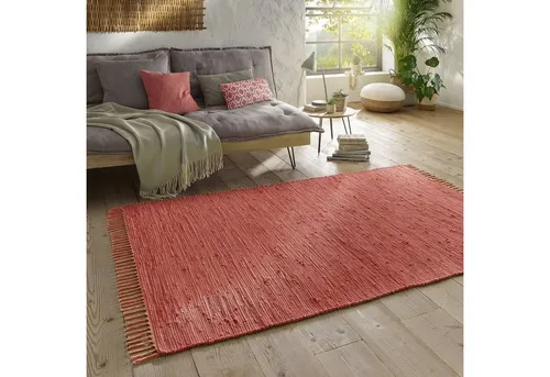 TaraCarpet Teppich Flickenteppich TaraCarpet Sylt mit Fransen, rechteckig, Höhe: 5 mm, Wohnzimmer Schlafzimmer Küchenteppich rot 120x180