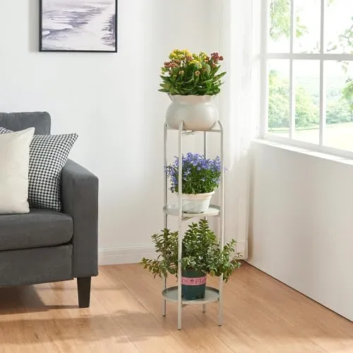 [en.casa] Blumenständer Altena mit Blumentopf und 2 Ablagen - Pflanzenregal aus robustem Metall, ideal für stilvolle Präsentation und Pflege Ihrer Zimmerpflanzen. Mit abnehmbarem Pflanztopf und zusätzlichen Ablagen für mehr Stauraum.