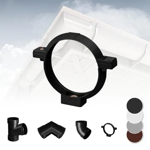 RAINWAY L Regenrinnen System (Rohrschelle anthrazit) - PVC-U Kunststoff in 4 Farben, für Dachflächen > 100m² empfohlen, Fallrohrschellen Befestigung