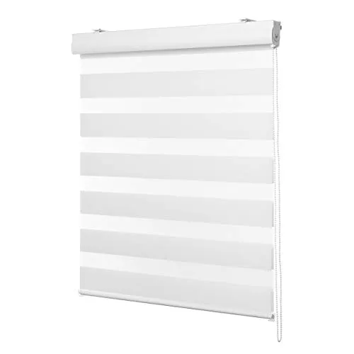 Ventanara Doppelrollo mit Kassette - Matt Weiß - Doppelrollo für stilvollen Sicht- und Sonnenschutz, individuell einstellbar mit eleganten Streifen und kinderfreundlichem Kettenzug. Pflegeleicht und sofort montierbar.