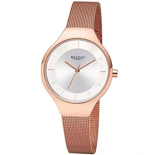 REGENT Damen-Armbanduhr Edelstahl mit Milanaiseband Edelstahl Rose BA-457