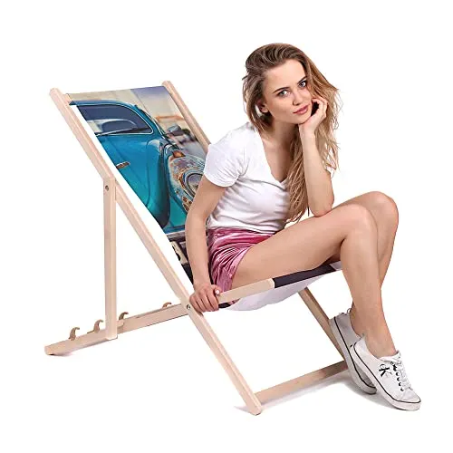 DreamRoots Liegestuhl Klappbar Holz aus Buchenholz, bis 130 kg belastbar, 3-Fach verstellbare Rückenlehne, waschbarer Polyesterbezug