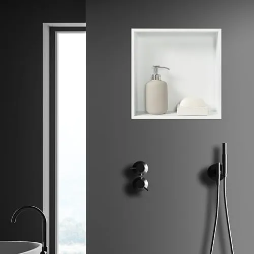Wandnische Kristinehamn - Edelstahl Duschablage für Badezimmer - Elegantes Einbauregal aus rostfreiem Edelstahl, ideal für eine stilvolle und organisierte Aufbewahrung Ihrer Duschutensilien. Maße: 32 x 32 x 10 cm, wasserbeständig und langlebig.